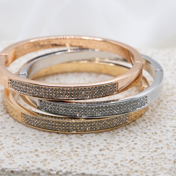 3 Row Diamond Crystal Bracelet, Bangle Bracelet, Crystal Cuff, 218 - Picture 5 of 10